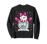 Cute Snowman Disco Ball Christmas Coquette Bow Women Girls Sweatshirt