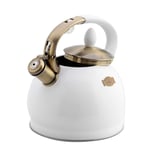 Stove Top Whistling Tea Kettle, 3.5L Stainless Steel Whistling Kettle with Heat-Resistant Handle Suitable for Induction Cookers, Gas Stoves, Electric Ceramic Stoves (White)
