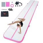 VEVOR Tapis de Gymnastique Gonflable 10 cm Épaisseur, Piste d’Acrobatie avec Pompe Électrique, Tapis d'Entraînement pour Usage Domestique/Salle de Sport/Yoga/Cheerleading/Plage/Parc/Eau, 6 m, Rose