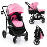 2 in 1 Baby Stroller Foldable Pushchair Reversible Seat With Adjustable Canopy