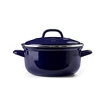 BK Indigo Cocotte Ronde Allemande Emaillée Héritage Néerlandaise avec Couvercle avec Revêtement Antiadhésif en Céramique Sans PFAS,20 cm/2.5 Litre,Induction,Va au lave-vaisselle et au four,Bleu Cobalt