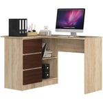 Abamihome - Bureau akord d'angle gauche B16 Chêne Sonoma 124 cm 3 tiroirs façade Wengé 2 étagères 124x85x77 cm