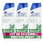 Head & Shoulders Menthol Fresh Shampoing Antipelliculaire 3x330ml Usage Quotidien; Jusqu'à 100% Des Pellicules Éliminées, Cliniquement Prouvé; Tous Types de Cheveux et de Cuir Chevelu