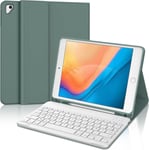 Étui Clavier Pour Ipad 9.7"",Ipad 6ème/5ème Génération-2018/2017,Ipad Air 2/1,Ipad Pro 9.7,Coque Clavier Azerty Français Bluetooth Amovible Avec Fente Pour Stylo,Vert Foncé