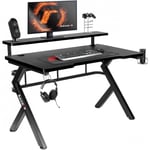 huzaro Noir Hero 5.0 Bureau d'ordinateur Table de Jeu 120 cm x 60 cm Plateau avec revêtement Carbone Crochet pour Casque gobelet Porte-Pieds, Bois