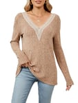 Famulily Ladies Casual Jumpers Long Sleeves, Oversized Lightweight V Neck Sweatshirt Knit Pullover Tops (XL, Camel)