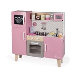 Janod - Maxi Cuisine Enfant en Bois Macaron - Cuisine Enfant Équipée avec Frigo et Four Micro Ondes - Imitation et Eveil - 15 Accessoires Inclus - Dès 3 ans, J06571, Rose