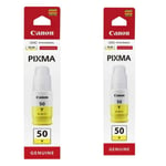 2 x Canon GI-50 Yellow Ink Bottle (3405C001) For PIXMA G5050 G6050 GM2050