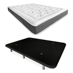 DUÉRMETE ONLINE Lit Complet avec Matelas Viscoélastique Bio Nature + Base Tapissée Renforcée Couleur 6 Pieds Bois 90 x 190 cm