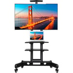 Yaheetech Support TV sur Pied Meuble TV Pied Universel Mobile avec 3 Etagères, Support à 2 Barre, Hauteur Réglable pour 32 à 75 Pouce écrans/LCD/LED/Plasma Max VESA 600x400 mm