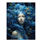 Goddess Of The Sea Mermaid Lore Concept Striking Artwork In Blue Unframed Wall Art Print Poster Home Decor Premium