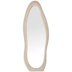 DRW Miroir sur Pied Dressing Moderne de Forme ondulée en Bois et Velours Beige 60 x 3,5 x 160 cm