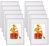 WOLTU Lot de 10 Cadre Photo 21x29,7 cm A4 avec Passe Partout, Cadre et Plaque en Plastique, Cadre Poster pour Décoration Murale ou sur Table, Suspendre Horizontalement ou Verticalement, Argent