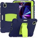 Samsung Tab S6 Lite P610 P610 with Support, Durable, Hybrid, Shockproof, Resistant, Triple Layer, Silicone Protective Case for Kids Tablet (Navy Blue+Green)