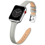 SUNFWR Compatible with Apple Watch Strap 38mm 40mm 41mm 42mm 44mm 45mm,Genuine Leather Strap Replacement,Slim&Thin Wristband for iwatch Series 7/6/5/4/3/2/1,SE (38mm 40mm 41mm, Gray&Silver)