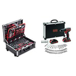 Meister Valise à outils 156 pièces, 8971440 & BLACK+DECKER BDCDC18BAFC-QW Perceuse visseuse sans fil - Chargeur inclus - 80 accessoires - Livrée en malette, 18V, Coffret, 2 Batteries