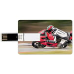 64G USB Flash Drives Credit Card Shape Teen Decor Memory Stick Bank Card Style Racing Motorcycle Athlete in Speed Turning on the Road Activity Picture,Multicolor Waterproof Pen Thumb Lovely Jump Drive