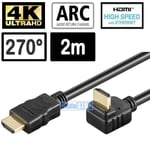 2m ULTRA HD 4K HDMI LEAD to RIGHT ANGLE (L) HDMI 270 DEGREES SMART TV PS5 CABLE