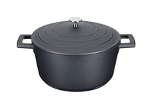 Casserole MasterClass Avec Couvercle, Taille Moyenne 4L/24 cm, En Fonte D'Aluminium Légère, Adaptée À La Table De Cuisson À Induction Et Au Four, Noire