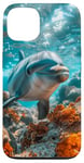 iPhone 13 Cute Dolphin Ocean Sea Teal Blue Turquoise Water Bubbles Case