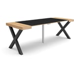 Table console extensible, Console meuble, 220, Pour 10 personnes, Pieds bois massif, Style moderne, Chêne et noir - Skraut Home