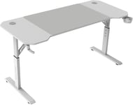 MARSGAMING MGD-ERGO140, Bureau Hauteur Réglable 3 Positions, Surface Ergonomique, Structure Métallique, Tapis XXL, Support Casque et Boisson, Gestion des Câbles, Bureau Gaming 140x60cm, Blanc