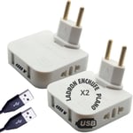 Lot de 2 prises USB, prise plate idéale derrière les meubles, prise murale extra plate avec 2 USB 4 000 W, prise USB murale, prise plate murale, prise avec USB, rotatif à 180°