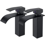 2pcs Robinet de Lavabo Noir Cascade Mitigeur de Lavabo Robinetterie Vasque à Poser Lave-main en Laiton Mitigeur Salle de Bain