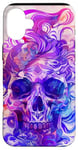 Coque pour iPhone 16 Plus Aquarelle violette ethnique horreur bleu feu flamme crâne