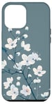 iPhone 13 Pro Max White Blossoms on Blue Background Stylish Floral Case