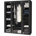 Armoire Rangement Chambre Penderie Pas Cher Noir Structure stable en Métaux 172×134×43cm