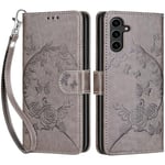 Betunistoy Coque pour Samsung Galaxy S24 Plus 5G, Housse en Cuir PU Flip Pochette Portefeuille Étui avec Emplacement Carte Samsung S24 Plus Coque Magnétique Antichoc (Papillon - Gris)