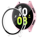 2 Pièces Coques pour Samsung Galaxy Watch 5/Watch 4 44mm Protection Écran,PC Coque Rigide D'écran Antichocpour Protection Verre Trempé Protecteur Cover pour Galaxy Watch 4/5 44mm,Or rose/transparent