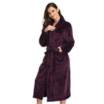 JXILY Robe, Thick Warm Clothing Cotton Dressing Gown Couple Nightgown Men's Bathrobe Ladies Robe Terry Towelling Flannel Bathrobe Hooded Soft,dark purple,S