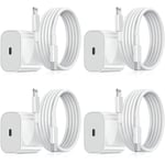 För iPhone Laddare - Snabbladdare - Adapter + Kabel 20W USB-C 2m Kabel Vit 4-pack