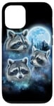 Coque pour iPhone 12/12 Pro Trois ratons laveurs engloutis dans les nuages de galaxie sous la lune glacée