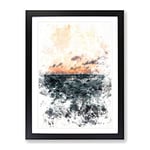 Ocean Beneath A Peach Sky Watercolour Modern Framed Wall Art Print, Ready to Hang Picture for Living Room Bedroom Home Office Décor, Black A4 (34 x 25 cm)