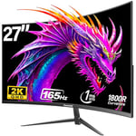 Gawfolk 27'' Ecran PC Gaming Incurvé 1800R, Moniteur PC Dalle VA, Résolution QHD (2560X1440), 144HZ/165HZ, 1MS, Lunette Ultra-Mince, Inclinaison réglable, Prend en Charge HDMI/DP