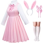 Belle Klassisk japansk skolflickor Sailor Dress Shirt Kjol JK Uniform Anime Bunny Ears Cosplay Kostymer Strumpor Båge Set Typ2-rosa Medium