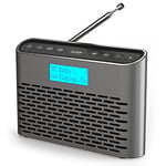 DAB Radio Portable, DAB Plus/DAB Radio, FM Radio, Small Radio, Digital Radio Mains Powered or Battery, USB Charging for 15 Hours Playback, Slim Design
