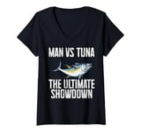 Womens Man vs Tuna The Ultimate Showdown Tuna Fishing V-Neck T-Shirt