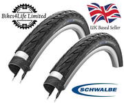 2 x Schwalbe 700 x 28c Delta Cruiser Plus Tyres Reflective Strips & PV Tubes