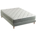 Ensemble matelas 792 Ressorts 7 zones Face hiver/été + sommier vert Céladon 160x200 cm HYGGE  