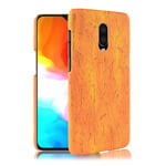 OnePlus 6T puun rakenne pintainen synteetti nahkainen kova muovinen takasuoja kuori - Keltainen