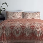 Appletree - Terracotta Velvet Paisley Duvet Cover - Double Bedding Size (200 x 200cm) - Soft Velvet - 2 Pillowcases - Terracotta Orange Bedding with Bohemian Design - Paisley Bedding in Orange