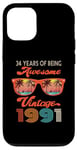 Coque pour iPhone 12/12 Pro Lunettes de soleil rétro 34ème anniversaire Motif palmier plage né en 1991