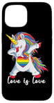 Coque pour iPhone 15 Rainbow Unicorn Love Is Love Is Love LGBT LGBTQ Gay Lesbian Pride