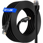 Câble Ethernet 20m,rj45 20m Cat 6 Haut Débit Câble RéSeau Plat Gigabit Cable Ethernet 20 mètres (20 Clips)-10/100/1000 Mbits,Cable Internet LAN exterieur intérieur imperméable pour Routeur/Switch