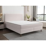 Vente-unique.com Ensemble complet boxspring tête de lit + sommier + matelas + surmatelas - 160 x 200 cm - Velours côtelé - Beige - NARA de YSMÉE