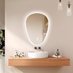 EMKE Miroir Salle de Bain avec Éclairage, 80 x 60 cm, Miroir LED Asymétrique, Interrupteur Tactile, 3 Couleurs de Lumière Réglables, Miroir Anti-Buée